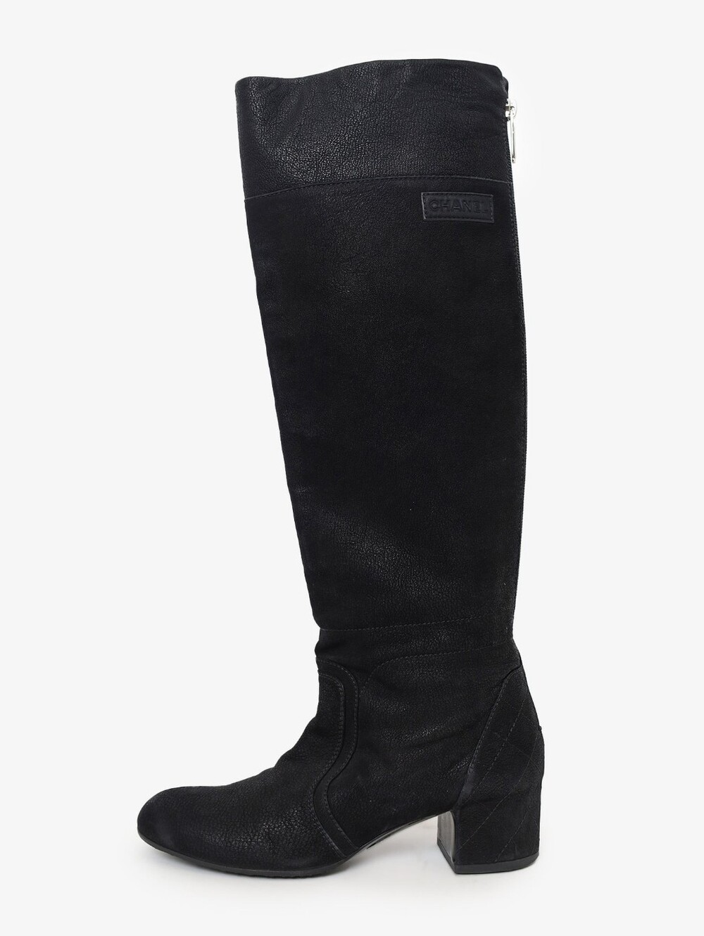 CHANEL 2012 Black Leather Quilted Riding Boots Size 37.5